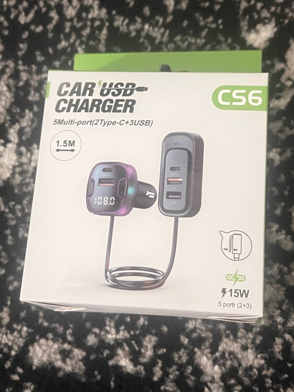Car USB Charger - Black/Purple Multi-Port 15W